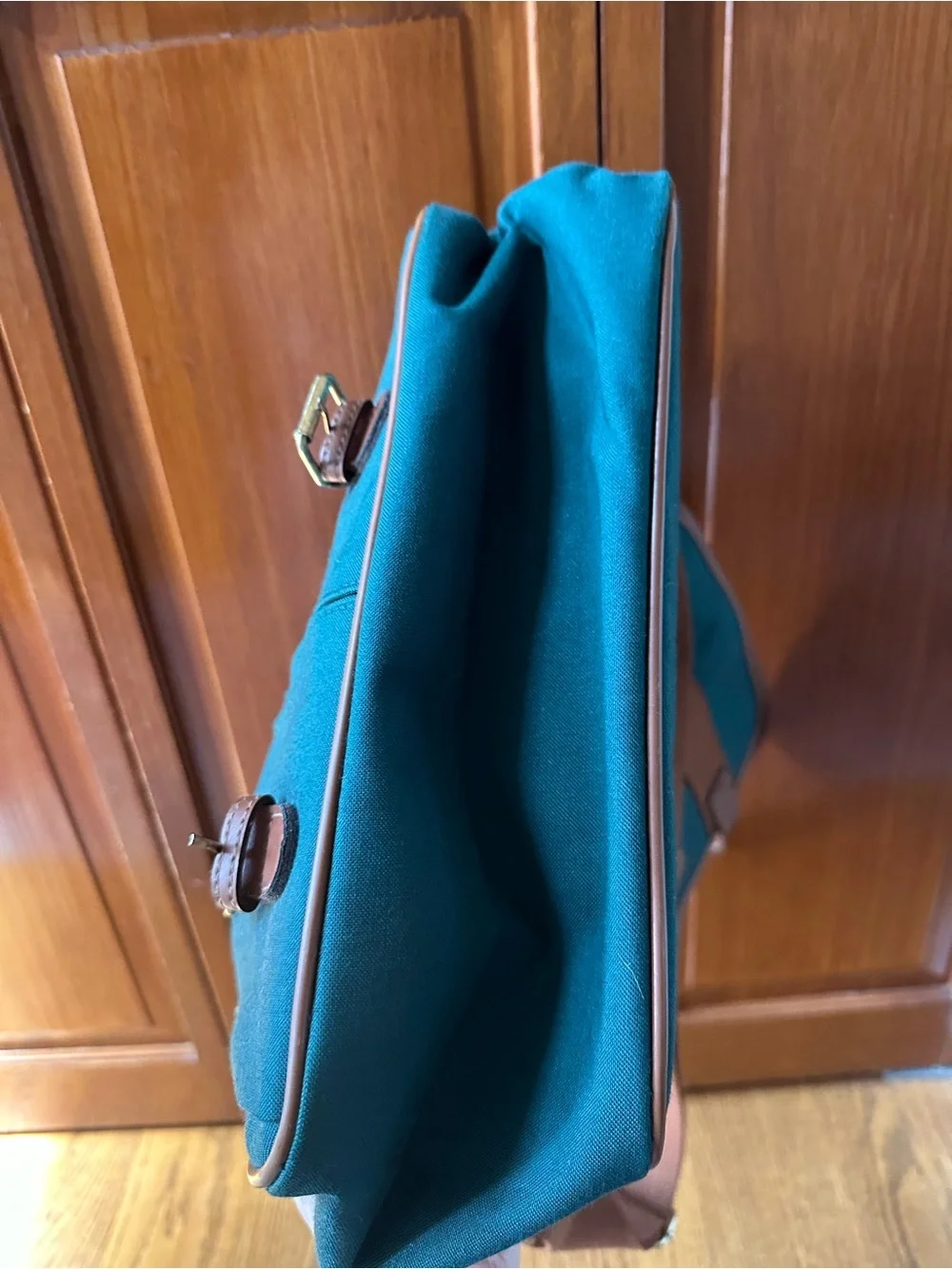 VTG Polo by Ralph Lauren Teal Canvas Messenger with Brown Trim and Strap